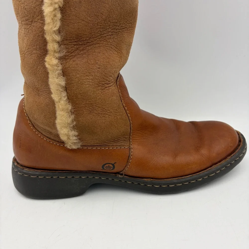 Born Oakdale Tall Boots‎ Brown Leather Shearling Sherpa Riding Knee High 7.5